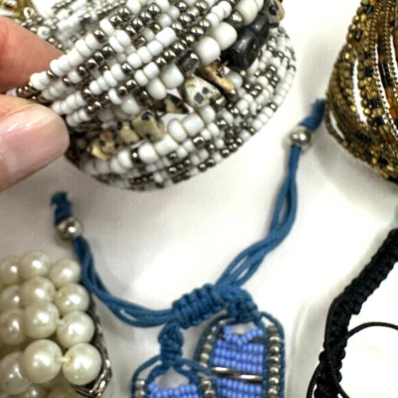 Bracelet lot bundle 7 beaded cuff casual faux pearl preppy boho casual beads - Picture 2 of 16